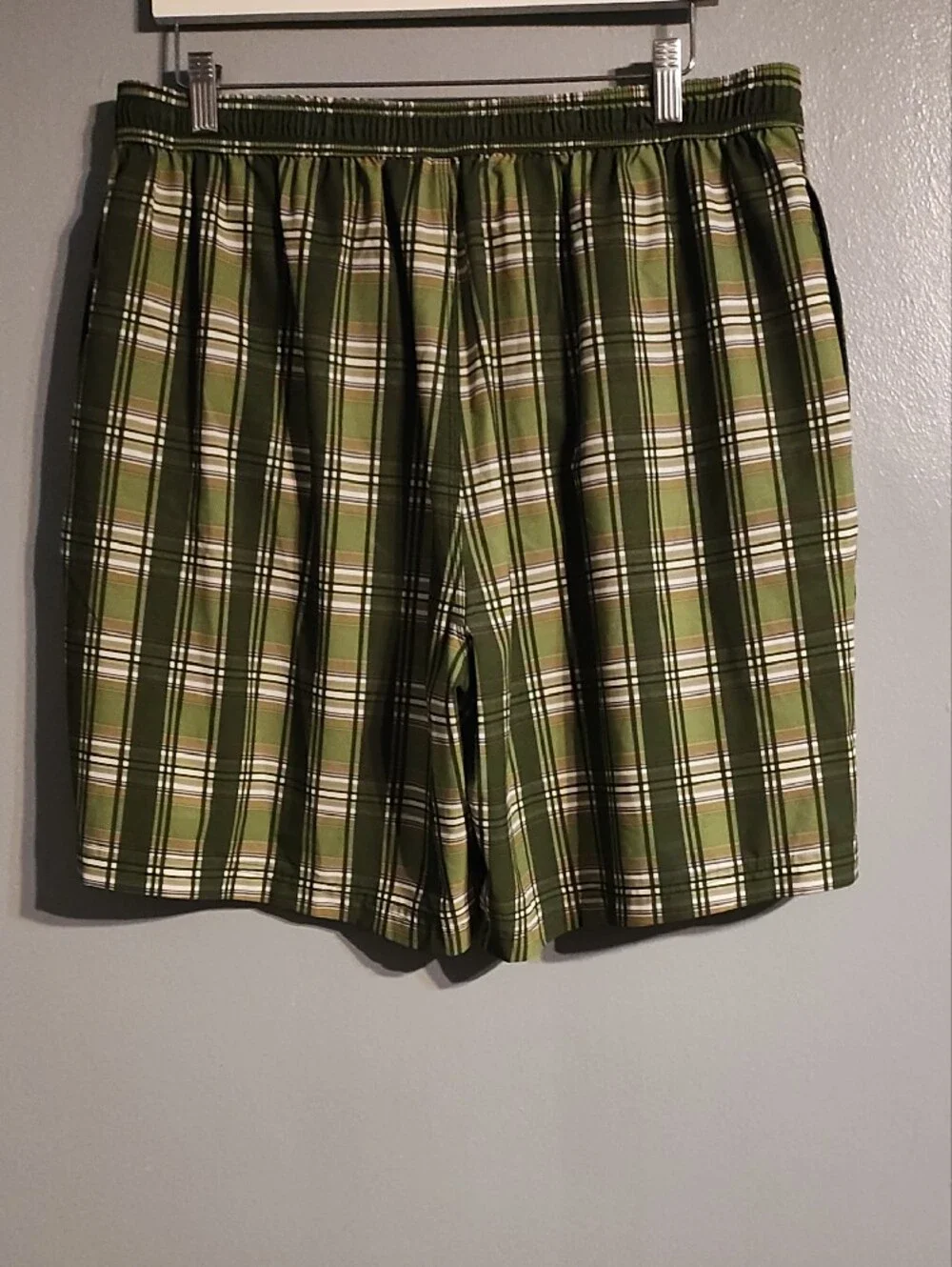 Roundtree & Yorke Olive and White Plaid Swim Shorts